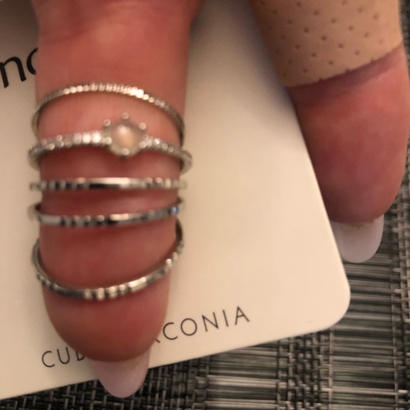 23 simple silver ring bands assorted sizes 7 & 8 Mix & Match w cubic zirconia! - Picture 4 of 8